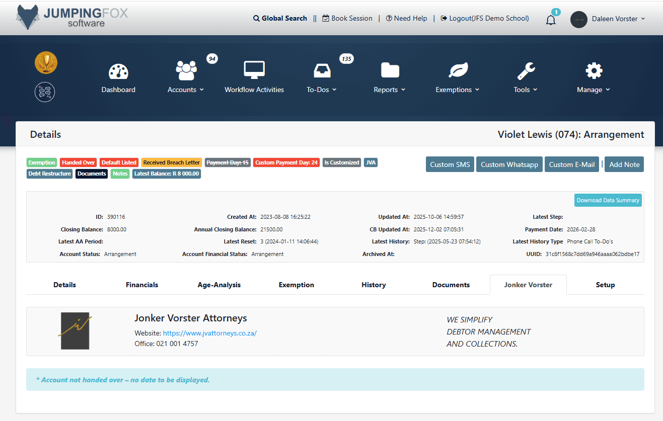 Electronic legal handover file ready for Jonker Vorster Attorneys